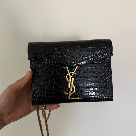 Saint Laurent Black Card Holder on Gold Chain - Picture 2 of 11